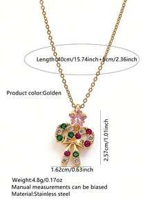 VceTd 1件时尚创意圣诞项链，圣诞树造型，可爱驯鹿铃铛，珐琅吊坠，方形吊坠项链，蝴蝶结糖果项链，DIY项链，男女皆宜，适合日常佩戴和派对，完美的圣诞项链礼物 - 金黃色 - 查看 10