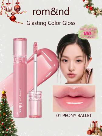 Rom&nd Romand Glasting Water Tint #01 Peony Ballet, High Viscosity, Creates A Glossy, Luminous Lip Makeup With A Crystalline Shine, Jelly-Like Texture, 6-Hour Moisturizing, Vegan Formula, Portable, Creates A Korean Glass Lip Makeup, Shiny On Camera, Moisturizes Dry Lips, Korean Cosmetics, 4g/0.14oz