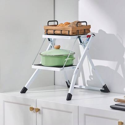 Step Ladder 2-Step 330lbs Capacity, Ergonomic Folding Steel Step Stool With Wide Anti-Slip Pedal, Sturdy Step Stool For Adults Toddlers, Multi-Use For Household, Kitchen, Office, RVs
