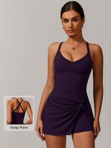 MASKERT Vestidos de mujer, ropa deportiva, ropa de fitness, ropa de yoga, ropa de tenis, alta elasticidad, amigable con la piel, cómoda, transpirable, ropa de estar en casa casual para primavera/verano - Morado - Ver 2