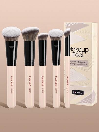 MAANGE 5pcs Professional Makeup Brush Set With Paper Box, Including Foundation Brush, Powder Brush, Contour Brush, Blush Brush, Eye Shadow Brush, Concealer Brush, Blending Brush, Soft Fiber Makeup Brushes For Powder, Liquid, Cream Products, Portable And Travel-Friendly, Great Gift For Women,Giveaways,Professional Makeup Brushes,Complete Makeup Set
