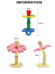 1pc Baby Silicone Teether 2 In 1 Flower Design Easy To Hold Portable Travel Teething Toy Baby's Accessories Boy And Girl Teethers Gifts - Multicolor - View 2
