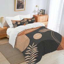 Boho Duvet Cover 3 Pieces Soft Washed Microfiber Duvet Cover Set Abstract Arch Sun Modern Mid Century Bedding Sets For All Seasons Home Bedding Decorations - Black - View 2