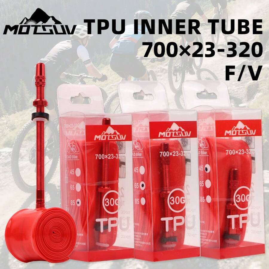 2pcs 700x23/25/28/30/32C Bicycle Tires With TPU Inner Tube, 45/65/85mm French Valve Lightweight Inner Tube - Red - View 1