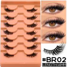 GROINNEYA 7对半截假睫毛，加长猫眼款，浓密卷翘，自然纤细，仿貂毛材质，蓬松柔软，适合日常佩戴、派对妆容、旅行必备，节日旅行必备单条假睫毛 - 半眼睫毛 - 查看 10