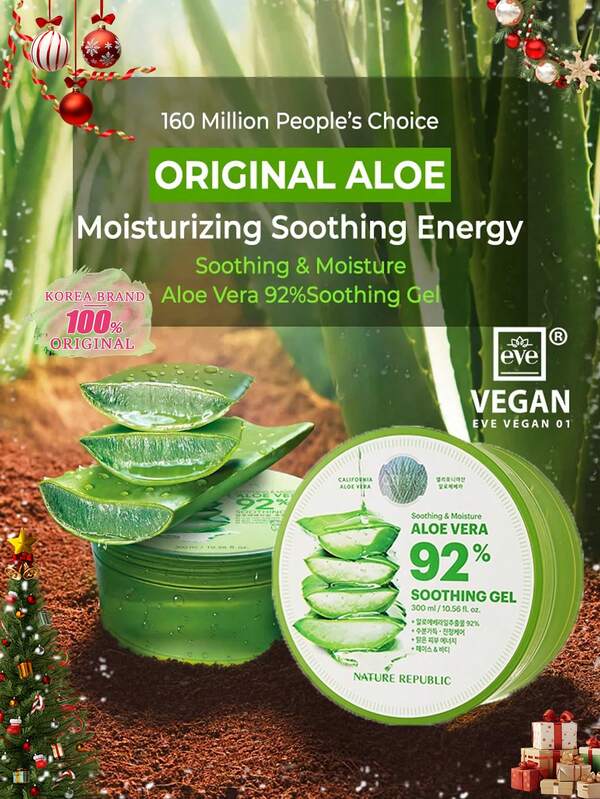 NATURE REPUBLIC New Soothing Moisturizing Aloe Vera Gel, Translucent Jelly Texture, Instantly Cooling, Hydrating, Calming, Leak-Proof Cap, Revives Skin After Workout, Priming Before Makeup, Savior For Dry Climate, For Body & Face, Korean Cosmetics, 300ml/10.56 Fl Oz
