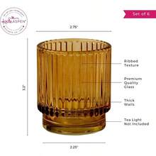 Kate Aspen - Juego de 6 portavelas votivas de Vidrio clásico y ámbar Juego de 6 - Juego de portavelas rústicos estriados decoración Bohemia Centro de Mesa de Boda decoración de Mesa de Cocina de - mbar - Ver 6