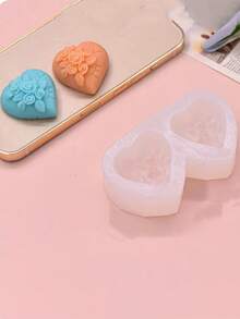 1 khuôn silicon làm nến thơm hình trái tim đôi và hoa hồng, khuôn silicon trang trí nhà cửa hình trái tim tự làm, khuôn silicon trang trí. - trắng - Xem 3