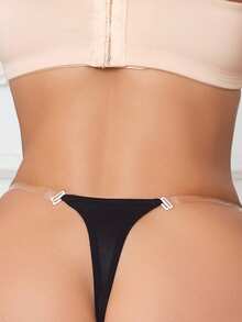 Women's Fashion Minimalist Transparent Seamless Thong Panty (Adjustable Straps) - Black - View 3