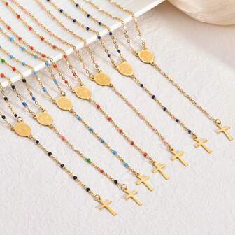 1件时尚18K镀金真空镀不锈钢十字架吊坠项链，适合日常佩戴和作为女士礼物