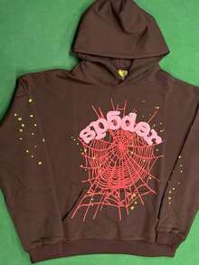 Single Piece  All  Winter  Fall    Loose    None    Halloween  Christmas  Thanksgiving Day    Spider Web Pattern  Zip Hoodies Men  Hooded Sweatshirt  Leisure  Loose Fit  Essential Hoodies  Christmas Gifts For Bf  Winter Outfit - Brown - View 3