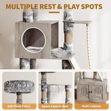 Torre para Gatos de 170 cm con Cerradura para Arenero, Hamaca y Cojines Lavables - Casa Multifuncional Resistente para Mascotas - Gris - Ver 5