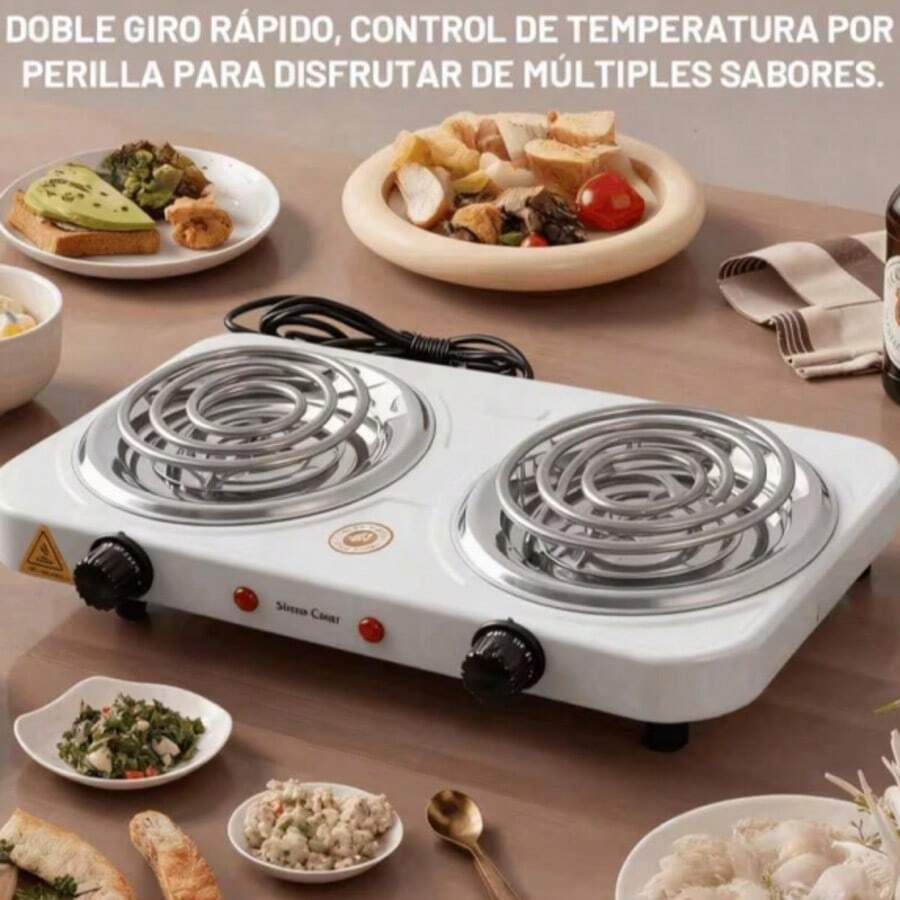 Placa calefactora doble para cocina, oficina, camping, estufa eléctrica portátil de 2000W para cocinar con temperatura ajustable y control dual hornillo de camping, acero inoxidable,Quemadores de placa caliente fáciles de limpiar, adecuada para cocina doméstica y camping - Tipo de Enchufe A USA (110-127V) - Ver 1