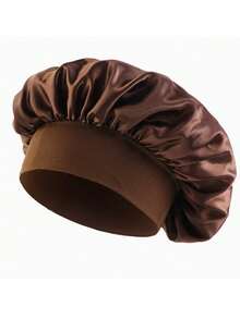 Unscented Silk Satin Sleep Cap Bonnet With Wide Brim - Comfortable Elastic Band Sleep Caps For Daily Use, Solid Color Polyester Bonnet For All Seasons - Multicolor - View 6