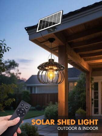 1 pieza Lámpara colgante de hierro con diseño de calabaza con luz cálida alimentada por energía solar, con configuración opcional de 1-a-1/1-a-2 con control remoto, luz decorativa para exteriores adecuada para ambientación de jardín y patio