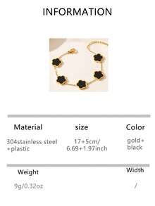 VJS 1件18K镀金不锈钢黑白花朵手链，欧美风格单面白色珍珠母贝四叶草手链，适合女性在派对和日常佩戴。 - 手鍊 - 查看 3