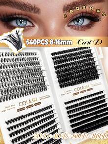 Libro de pestañas postizas de efecto alado y voluminoso, kit de 640 pestañas postizas falsas en 8/10/12/14/16 mm, ligeras y sedosas hechas a mano con puntas afiladas, imprescindible para ojos de gato, glamour, fiestas, banquetes y citas nocturnas, 20D/40D/60D/80D - Negro - Ver 1