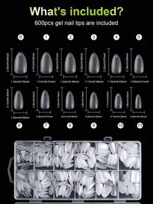 600pcs Full Matte Square/Almond/Coffin For Nail Tips , Medium/Short Length, Transparent, Solid Color Soft Gel ABS False For Nails, Full Cover Press On For Nail Kit For Nail Art Extension - Clear - View 8