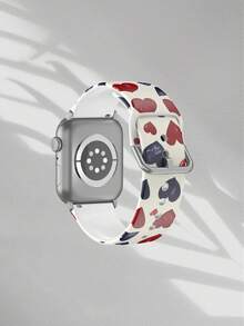 1pc Red & Blue Heart-Shaped Soft, Elastic, Breathable Replacement Wristband Strap For Apple Watch 38mm 40mm 41mm 45mm 44mm 42mm 49mm, Fashionable Casual Multi-Color Silicone Watch Band Compatible With Apple Watch Ultra, Series 10/SE/9/8/7/6/5/4/3/2/1 - Multicolor - View 2