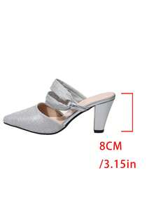Fashionable Pointed Toe Mule Sandals For Women, Fairy Style High Heel Slip-On Shoes - Silver - View 9