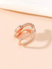 1pc Fashionable Double Zirconia Heart Design Simplistic Clip-On Earrings For Women, Copper Jewelry - Rose Gold - View 4