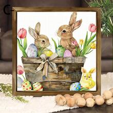 New Easter Bunny Decor, Suitable For Office, Bedroom, Cafe, Farmhouse Style Wall Decoration, With Rabbit Latte Art, Carrots And Easter Eggs - Wood Panel Painting - View 4