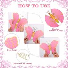 20 Pieces Butterfly Centerpieces for Tables Butterfly Party Decorations 3D Golden Butterfly Table Toppers Centerpiece for Girl Party Birthday Baby Shower (Mix Color,10 x 7 in) - Rosa - Ver 3