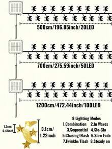 20/50/100pcs LED Solar Star & Moon String Lights - 8 Lighting Modes, Waterproof Fairy Lights, Outdoor Garden Lights, Suitable For Garden, Yard, Patio, Roof, Wedding, Festival, Party, Ramadan And Eid Decoration, Easter Decorative String Lights - Black - View 11