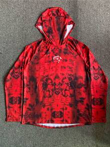 Camisa de pesca com capuz, ideal para vela, surfe, proteção facial e proteção para o pescoço. Perfeita para o verão, masculina, de manga comprida, para caça e pesca. Camisa de pesca esportiva, equipamento de praia, top para escalada e uniforme de pesca. - Vermelho - Ver 7