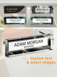 Personalized Office Desk Nameplate, Floral & Nature Design, Transparent Acrylic Material, Customized Office Decor Nameplate, Personalized Gift, Customized Office Desk Acrylic Nameplate With Name And Position, Acrylic Name Plate, Graduation Gift, Back To School Supplies