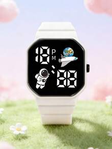 1 chiếc đồng hồ điện tử LED vuông màn hình lớn dành cho trẻ em và thanh thiếu niên, mặt số hình phi hành gia thời trang, hiển thị giờ, năm, ngày, thích hợp cho trường học, quà Giáng sinh, thể thao, trang phục thường ngày, trang trí hàng ngày. - Nhiều màu - Xem 8