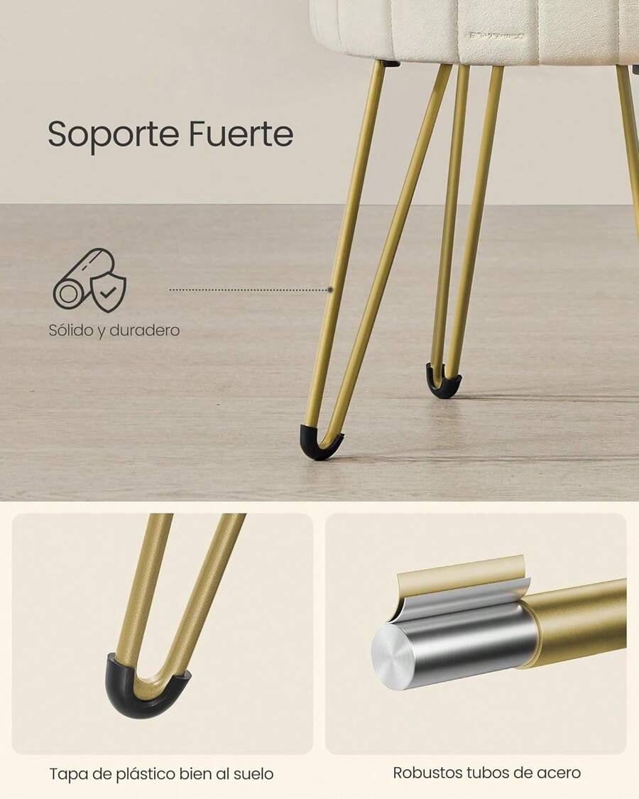 SONGMICS - Taburete otomano pequeño con Almacenamiento, Taburete de Maquillaje de Terciopelo, 15.4 de diámetro x 17.5 Pulgadas de Alto, Blanco Crema ULOM003W01 OXXV - Crema Blanco - Ver 1