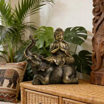 1件坐姿象佛像，中式装饰，客厅玄关摆件，家居装饰爱好者，复古树脂工艺品