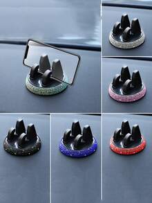 360° Rotatable Rhinestone Car Phone Holder, Cute Horizontal & Vertical Screen Dashboard Mount For Car Navigation - Multicolor - View 2