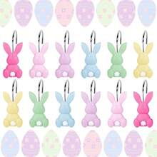 12Pcs Easter Rabbit Shower Curtain Hooks Bunny Curtain Rod Rings Spring Resin Curtain Hanger Hooks For Living Room Bedroom Bathroom Decor,EasterRabbit - Thỏ Phục Sinh - Xem 1