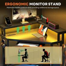 Sweetcrispy Conner Desk Home Office Computer Desk For Small Space With LED Lights Gaming Table With Storage Shelves Power Outlets Monitor Stand Keyboard Tray For Bedroom - View 8