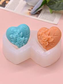 1 khuôn silicon làm nến thơm hình trái tim đôi và hoa hồng, khuôn silicon trang trí nhà cửa hình trái tim tự làm, khuôn silicon trang trí. - trắng - Xem 1