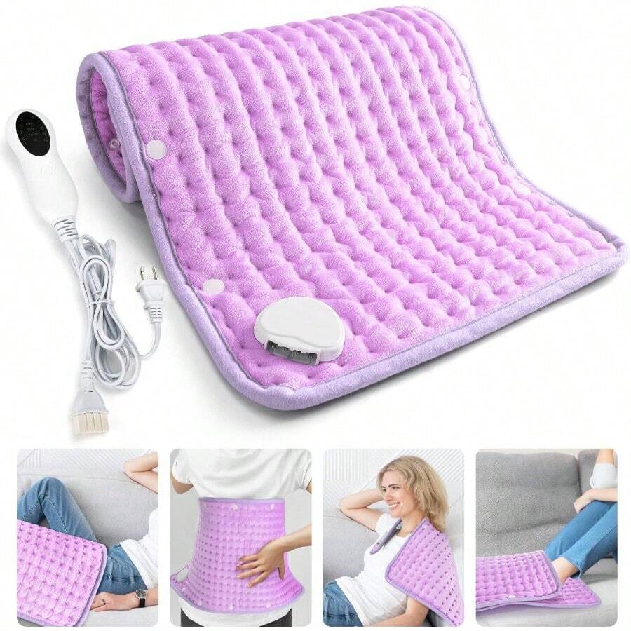 Lukovee Almohadilla Térmica Cobijas Eléctricas Compresa para Alivio de Dolores de Hombros Cu Espalda 10 Ajustes de Temperatura Almohadilla de Calefacción Rápida Auto Apagado Suave Lavable - Púrpura - Ver 1