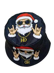 1pc Women's Cute Cartoon Christmas Themed Bucket Hat, Versatile Unisex Bucket Hat For Outdoor Casual, Suitable For Christmas
