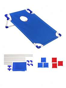 一套便携式投掷沙包游戏套装，包含PVC框架、1个投掷板、6个沙包和1个便携包，适合青少年和成人户外游戏，可用于露营、庭院等场所，彩虹图案设计，室内/室外皆可玩。