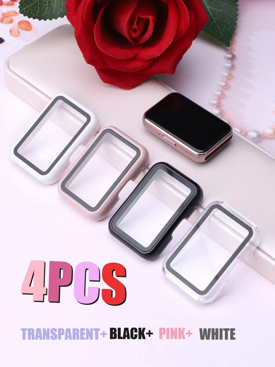 4PCS Watch Case Set, Compatible With Samsung Galaxy Fit 3 Watch Cases, Unisex, Four Color Combinations, Stylish And Sporty, Drop-Proof And Scratch-Resistant, Made Of PC Material, With A High-Definition Tempered Glass Screen Protector, Sensitive Touch Control, Easy To Wear, And Replaceable Protective Cases. - Transparent + Black + Pink + White - View 1