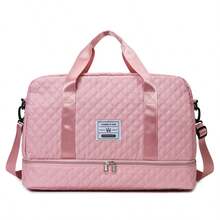 Solid Color Minimalist Travel Luggage Handbag With Zipper, Multi-Function Independent Shoe Compartment, Large Capacity Storage Lightweight Shoulder Bag For Men And Women Back To School Supplies Bag For School School Accessories School Stuff - 粉色 - 查看 6