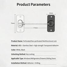 1件装冰箱锁套装，带硅胶绳保护套，适合儿童使用。冰箱锁带钥匙，表面友好，黑白两色可选。 - 彩色 - 查看 5
