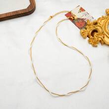 18K Gold Plated Stainless Steel Vintage Snake Bone Wrapped Pearl Necklace, Layered Choker Necklace, Elegant Gift For Women, Suitable For Daily Wear Or Christmas Gift - Gold - View 7