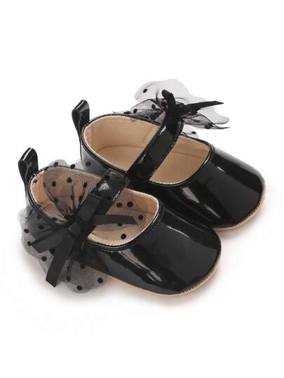 Fashionable Versatile Soft PU Leather Cute Bow Infant Shoes, Retro Hong Kong Style Princess Shoes For Infant Girls