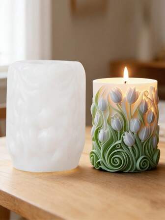 1 pieza Molde de silicona en forma de tallo de tulipán para vela, Molde de vela cilíndrica con flor de lavanda en floración DIY, Molde de regalo artesanal con fragancia