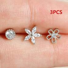 3pcs Stainless Steel Cartilage Earring Set, Women's Gold Color Ear Cuff Studs, Fashion Jewelry - 3pcs Earrings Set - View 2