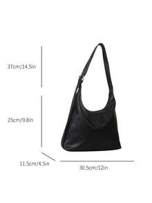 حقيبة تسوق لون أحادي جديدة لعام 2026، تصميم نمطي بسيط لحمل تحت الذراع، حقيبة كتف ذات سعة كبيرة وأنيقة - الأسود - مشاهدة 6