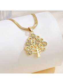 1 dây chuyền thép không gỉ dạng mảnh với mặt dây chuyền hình cây sự sống đính đá Cubic Zirconia, thiết kế cổ điển, thời trang và đa năng dành cho cả nam và nữ, phù hợp cho dạo phố, công sở, tiệc tùng (Đóng gói trong túi OPP) - Vàng - Xem 5