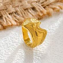 VKHK 1 pieza Anillo grueso asimétrico de acero inoxidable chapado en oro de 18K, adecuado para uso diario y de fiesta de mujeres, regalo - anillo creativo - Ver 6